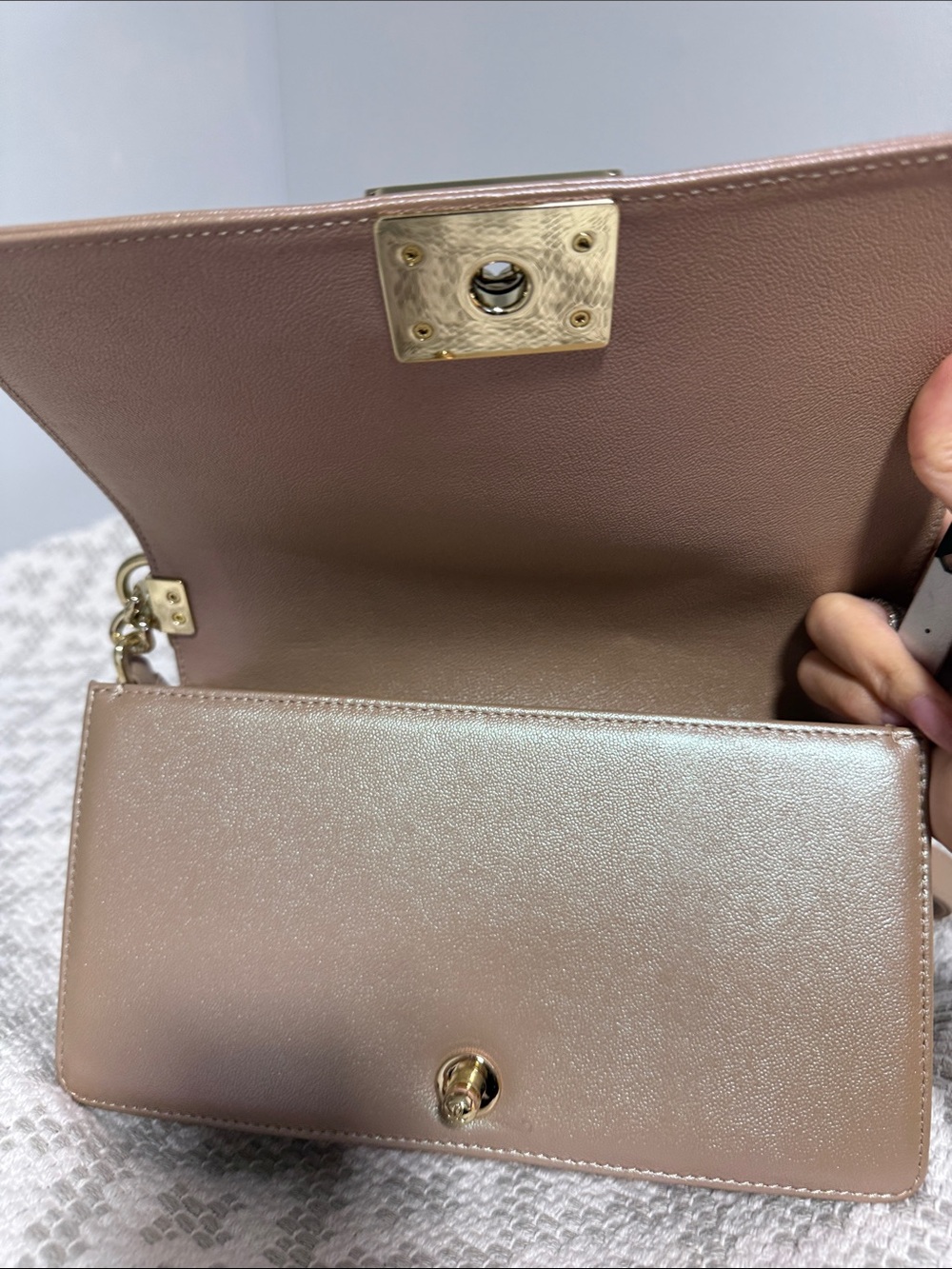 CHANEL Quilted Lambskin Boy Shoulder Bag in Taupe Beige with Silver Hardware - Picture 3 of 9